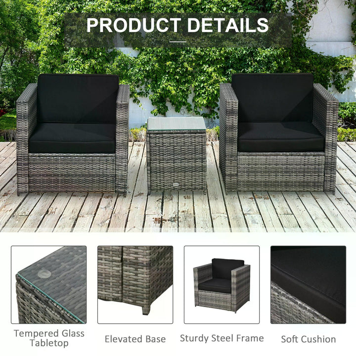 Outsunny 2 Seater Rattan Garden Furniture Sofa Furniture Set W/Cushions, Steel Frame-Grey | Aosom UK