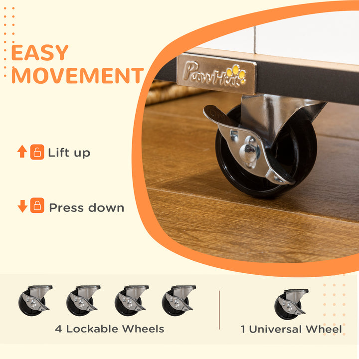 MCL Dog Crate Furniture, Dog Cage End Table, with Wheels, for Large Dogs, 106 x 60 x 82 cm  - White