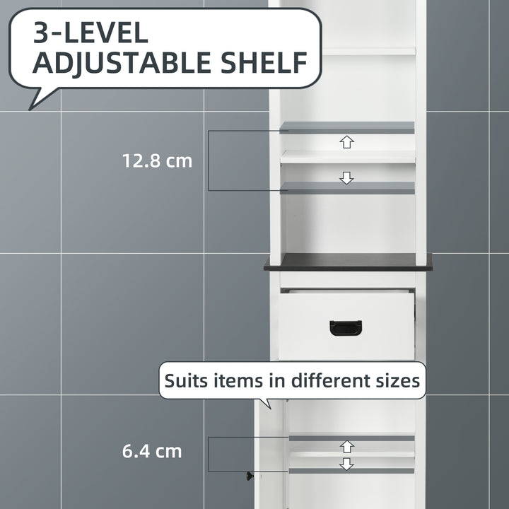 Kleankin Bathroom Bastion: Tall Slim Storage Cabinet with Adjustable Shelves & Drawer, White | Aosom UK