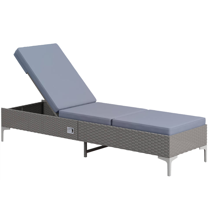 Outdoor PE Rattan Sun Lounger, Multi-position Backrest Adjustable Single Recliner Sunbed Daybed with Removeable & Washable Cushion, for Patio, Garden, Dark Grey