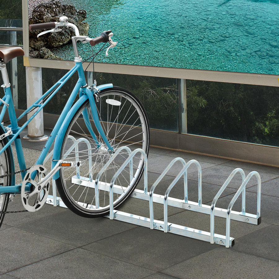 Bike Stand Parking Rack Floor or Wall Mount Bicycle Cycle Storage Locking Stand (5 Racks, Silver)