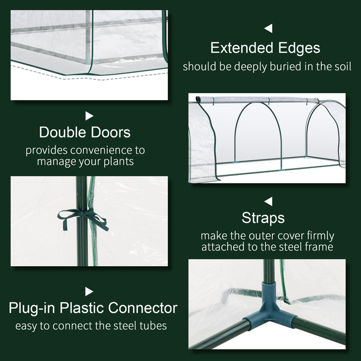 Mini Greenhouse, Small Polytunnel Green House with Zipped Doors, Steel Frame for Garden Patio, 250 x 100 x 80cm, Clear