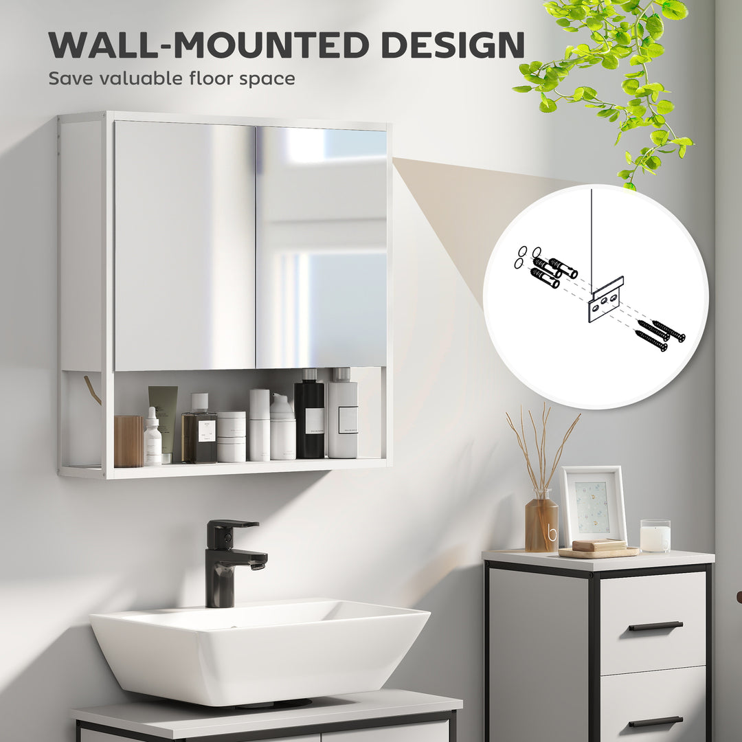 Bathroom Mirror Cabinet with Soft-Close Doors and Adjustable Shelf - White
