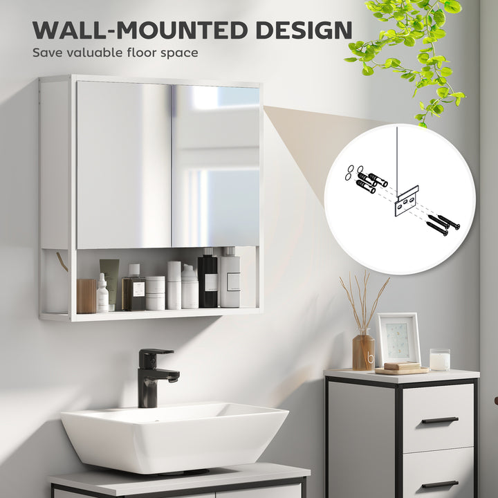 Bathroom Mirror Cabinet with Soft-Close Doors and Adjustable Shelf - White