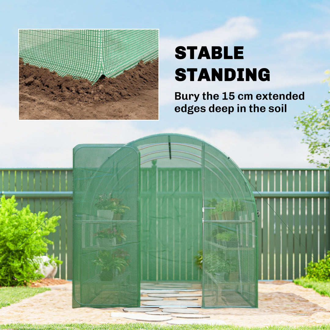 2 x 3 m Walk-in Polytunnel Greenhouse with Hinged Door and 6 Roll Up M