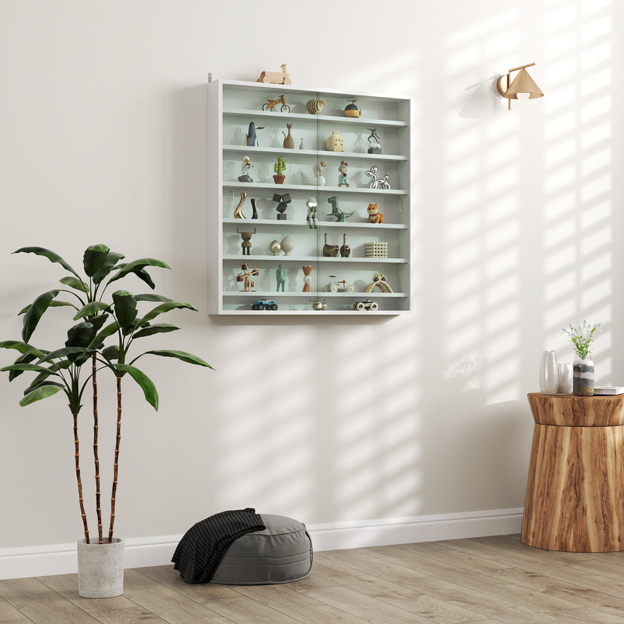 Six Shelf Display Cabinet, with Glass Doors - White