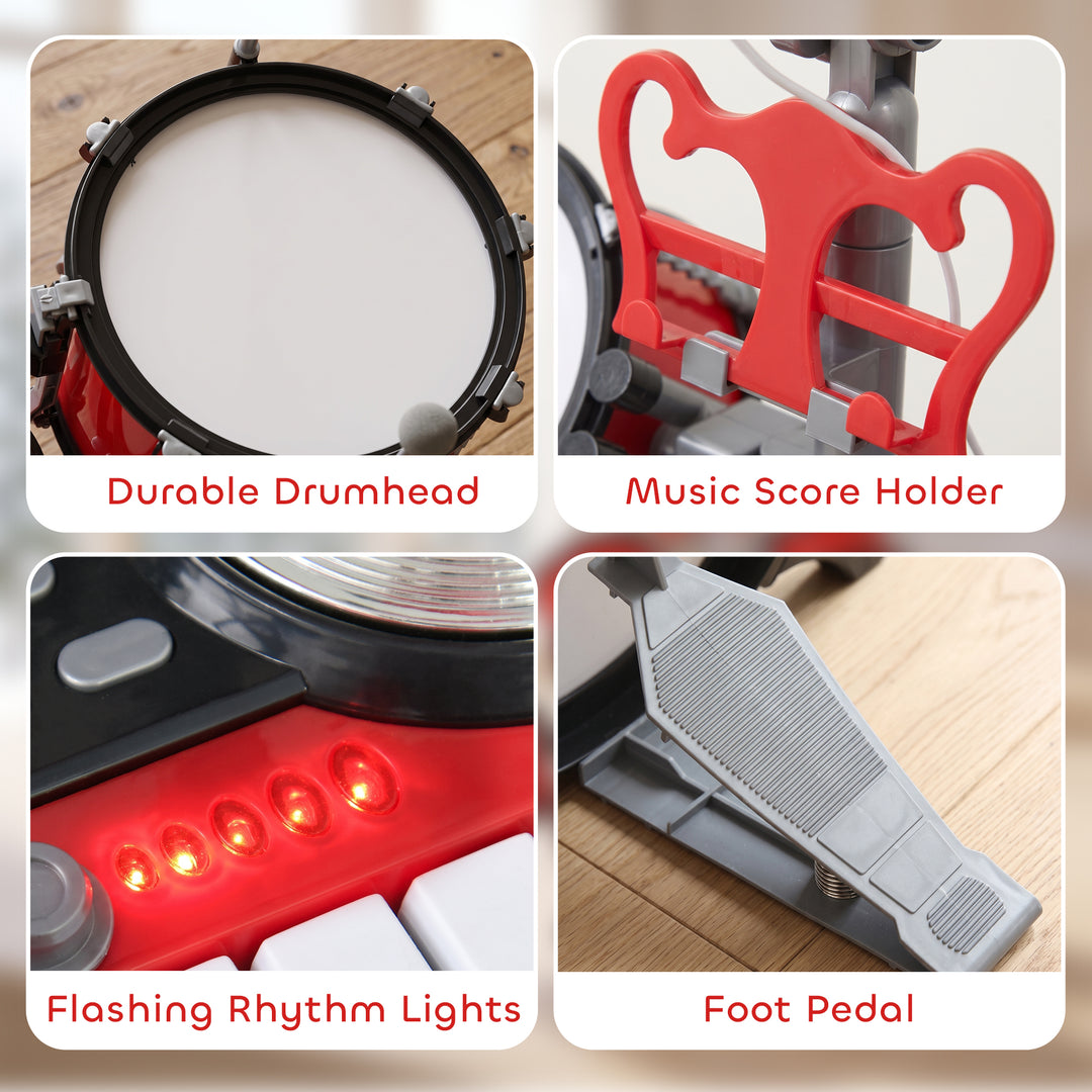 Kids Drum Set for Beginners, Drum Kit with Toy Microphone, Cymbal, Ped
