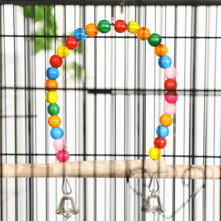 Large Bird Cage Budgie Cage with Stand, Toys, Wheels, Accessories, Storage Shelf for Canaries, Finches, Lovebirds, Parakeets - Black, 79 x 49 x 133 cm