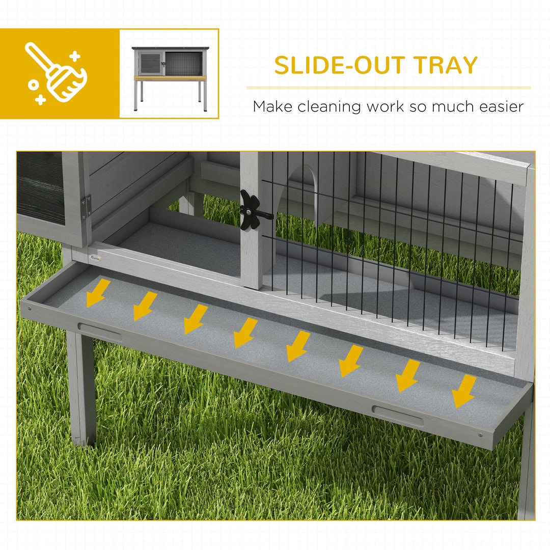 Wooden Guinea Pig Hutch, Small Animal Cage with Slide-out Tray, Openable Asphalt Roof, 84 x 43 x 70cm, Grey