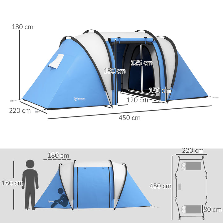Two-Man Tent, with Bedrooms, Living Room and Canopy - Blue