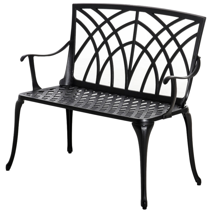 MCL 2-Seater Cast Aluminium Garden Bench Loveseat Outdoor Furniture Chair w/ Decorative Backrest & Ergonomic Armrest for Patio Terrace Porch