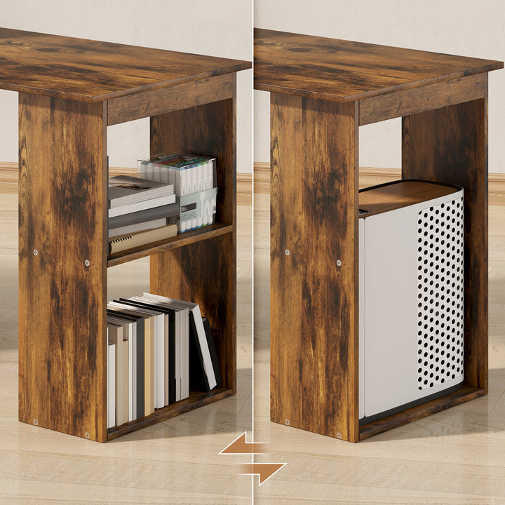 120cm Computer Desk, Wooden PC Laptop Table with 6-Tier Storage Bookshelves, Home Office Working Study Desk, Writing Workstation, Rustic Brown Wood-Effect