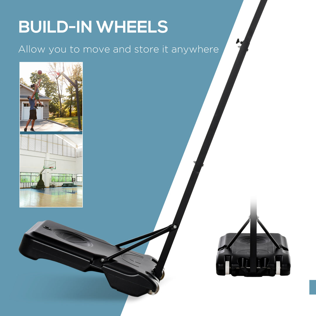 HOMCOM Portable Basketball Hoop: Wheeled Stand for Indoor & Outdoor Play, Adjustable Height, Monochrome Design | Aosom UK