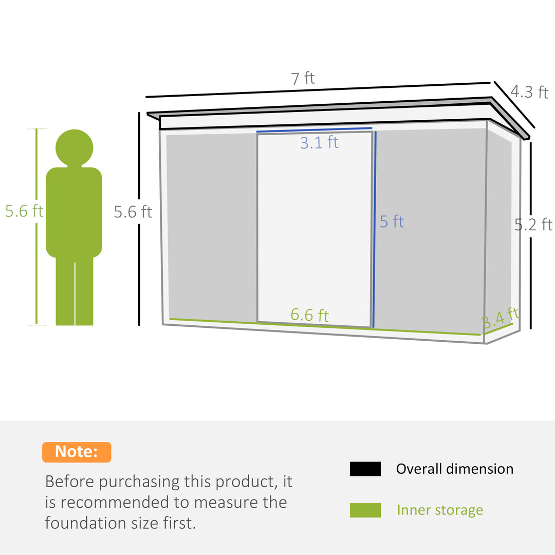 7 x 4ft Galvanised Steel Garden Shed, with Foundation Kit - Green