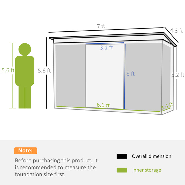 7 x 4ft Galvanised Steel Garden Shed, with Foundation Kit - Green