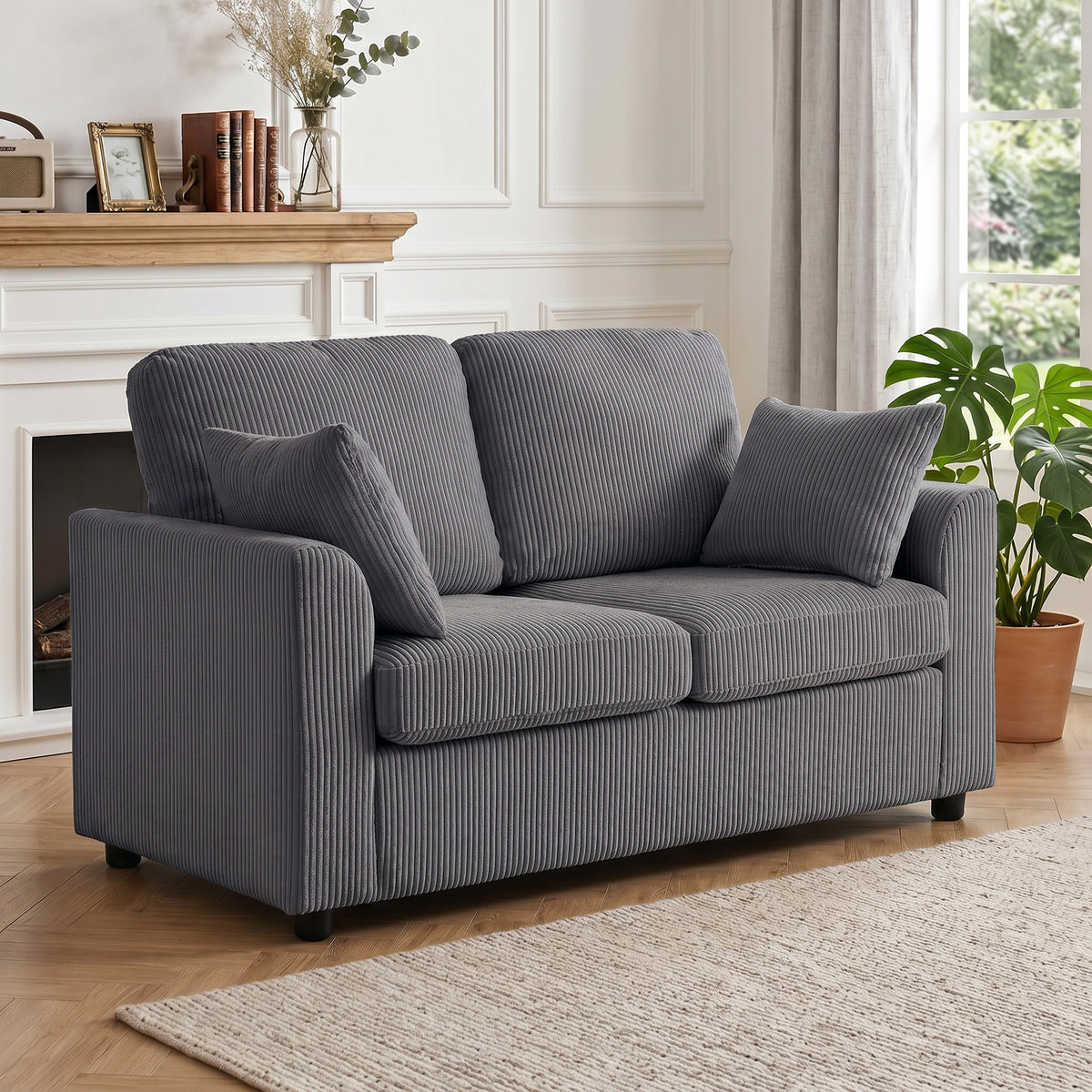 2 Seater Sofa, Corduroy Small Couch with Spring Cushion, Wide and Deep