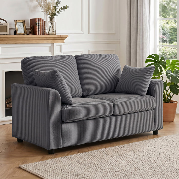 2 Seater Sofa, Corduroy Small Couch with Spring Cushion, Wide and Deep