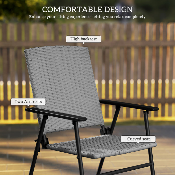 Set of Two Folding Rattan Seat Chairs - Grey