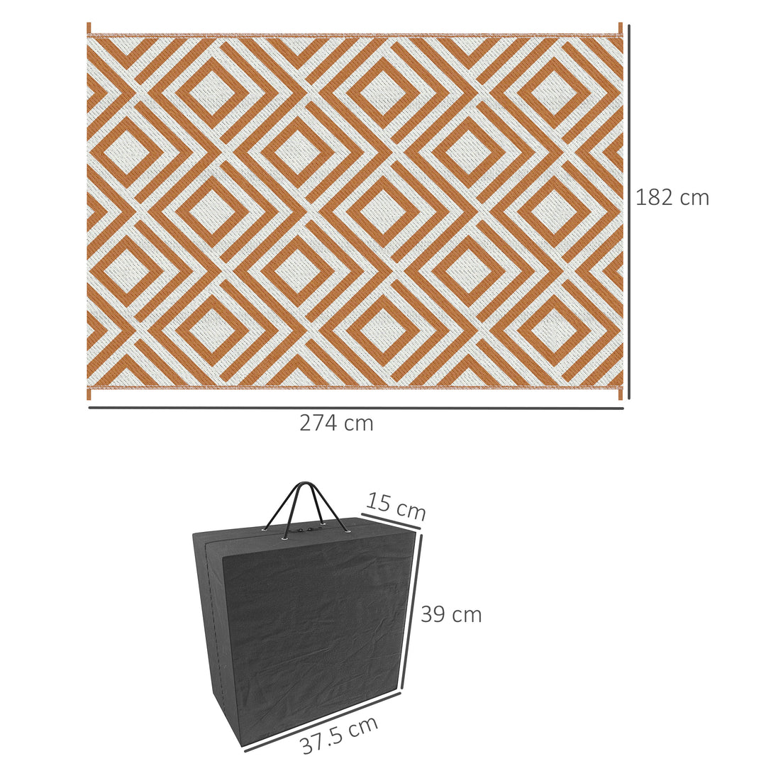 Reversible Outdoor Rug, Plastic Straw Mat w/ Carry Bag Ground Stakes for Garden RV Picnic Beach Camping 182x274cm Brown