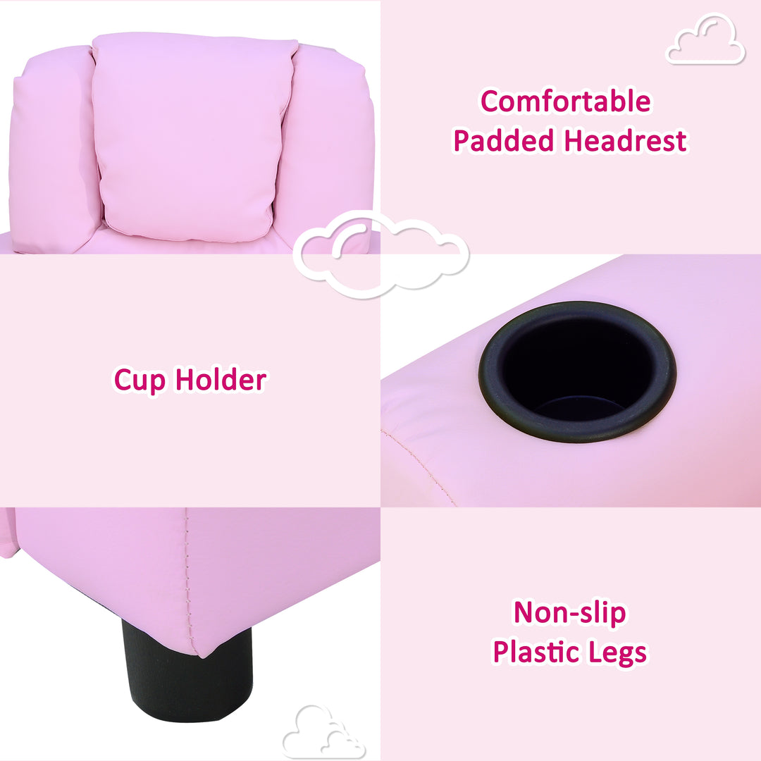 HOMCOM Children Recliner Armchair W/ Cup Holder-Pink | Aosom UK