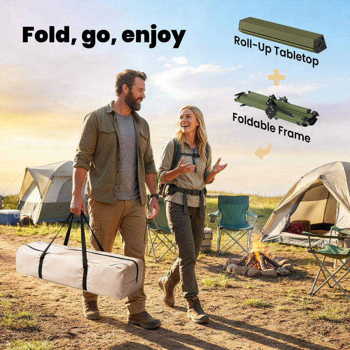 4ft Folding Camping Table, Waterproof Picnic Table with Roll Up Top, C