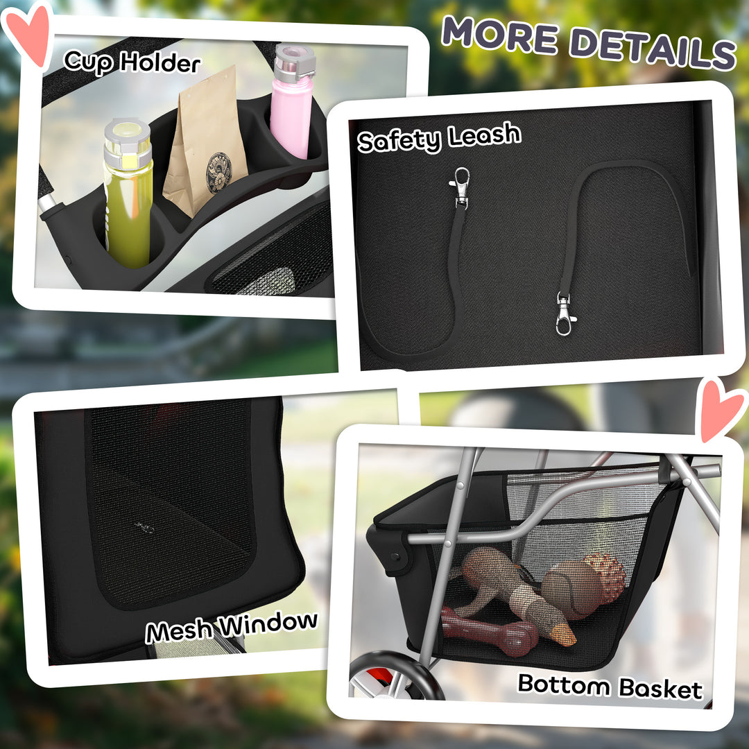 Dog Pram, Pet Stroller with Reflective Strips, Foldable Cat Stroller w