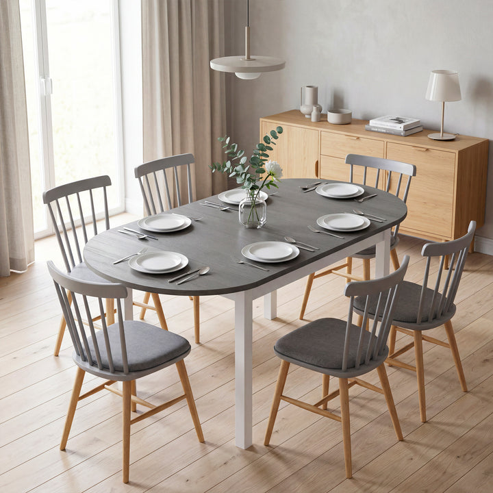 4-6 Person Wooden Drop-Leaf Table - Grey