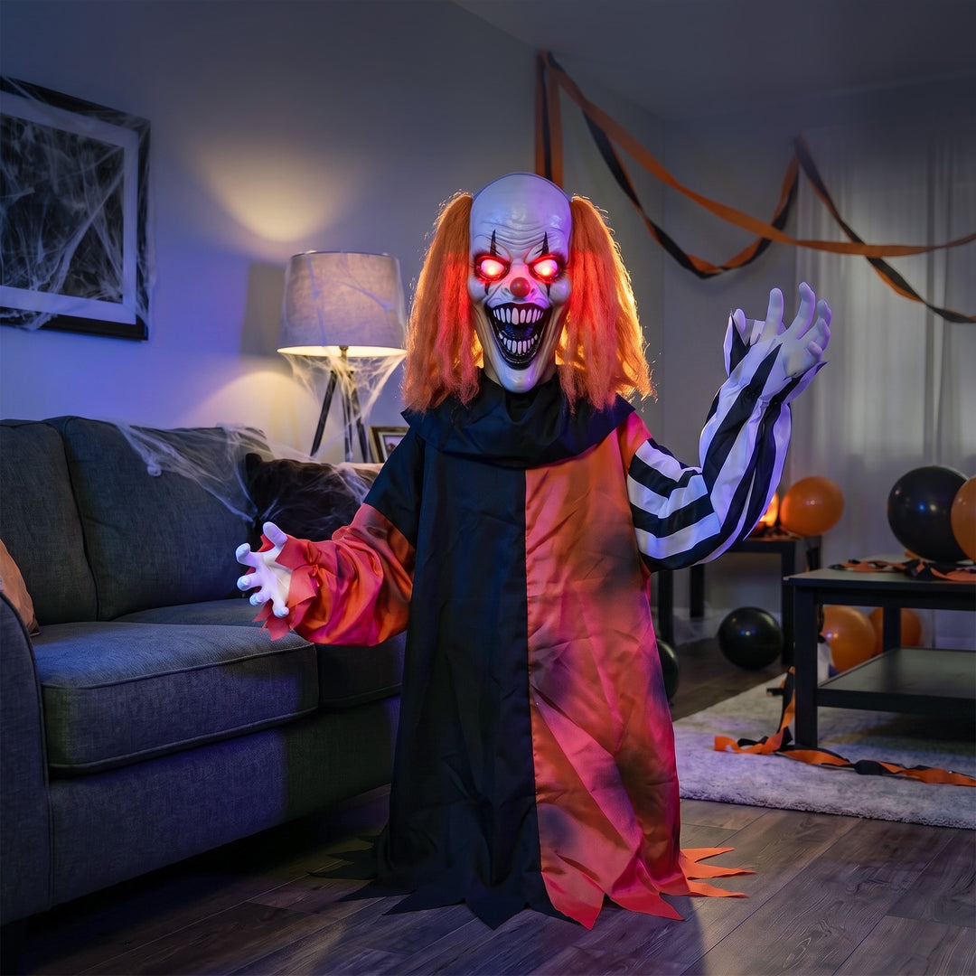 Animated Halloween Face Changing Clown, Animatronic Joker with Cacklin