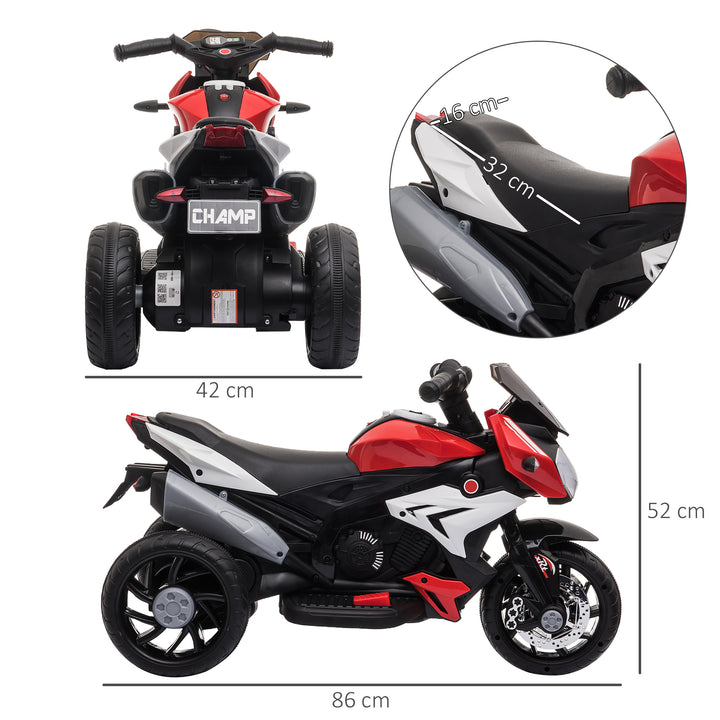 Kids Electric Motorcycle Ride-On Toy, with Three Wheels, Music, Horn, Lights, Red