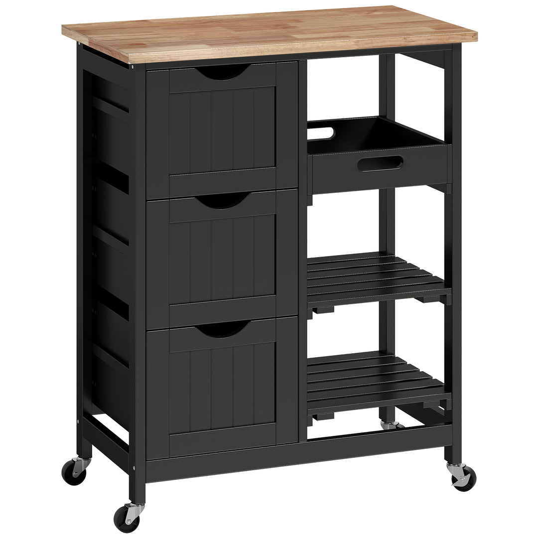 Rolling Kitchen Island Cart, Bar Serving Cart, Compact Trolley on Whee