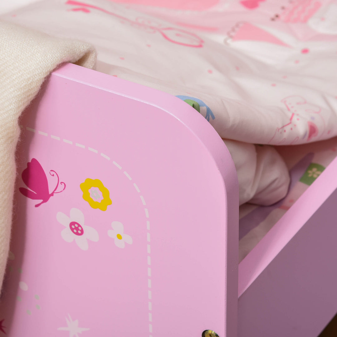 Kids Bed Princess Castle Theme w/ Side Rails Slats Home Furniture for 3 - 6 Yrs Pink 143 x 73 x 60 cm