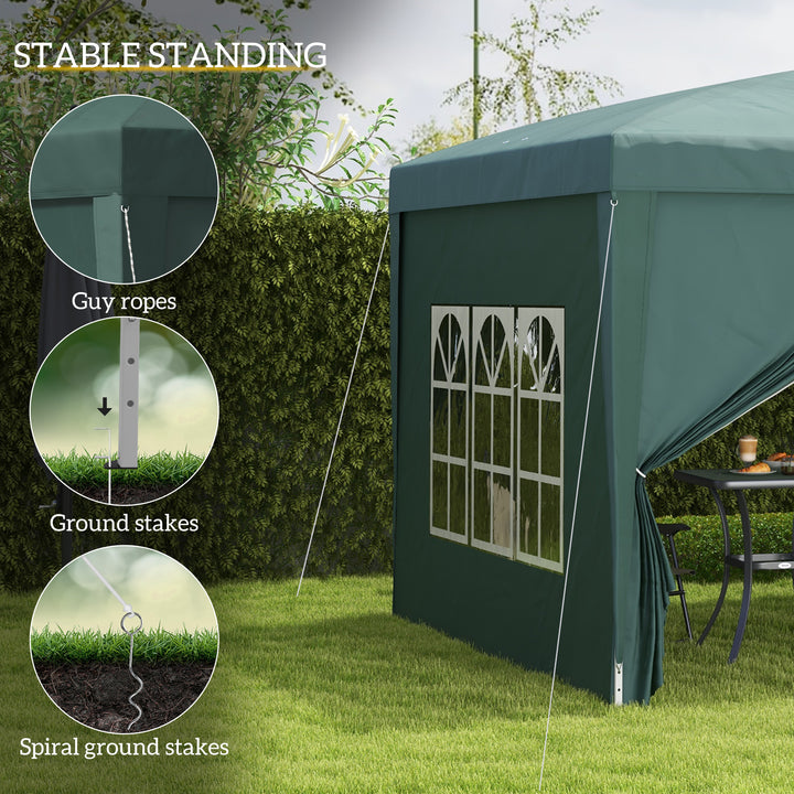 3 x 3m Pop Up Gazebo, Wedding Party Canopy Tent Marquee with Carry Bag and Windows, Green