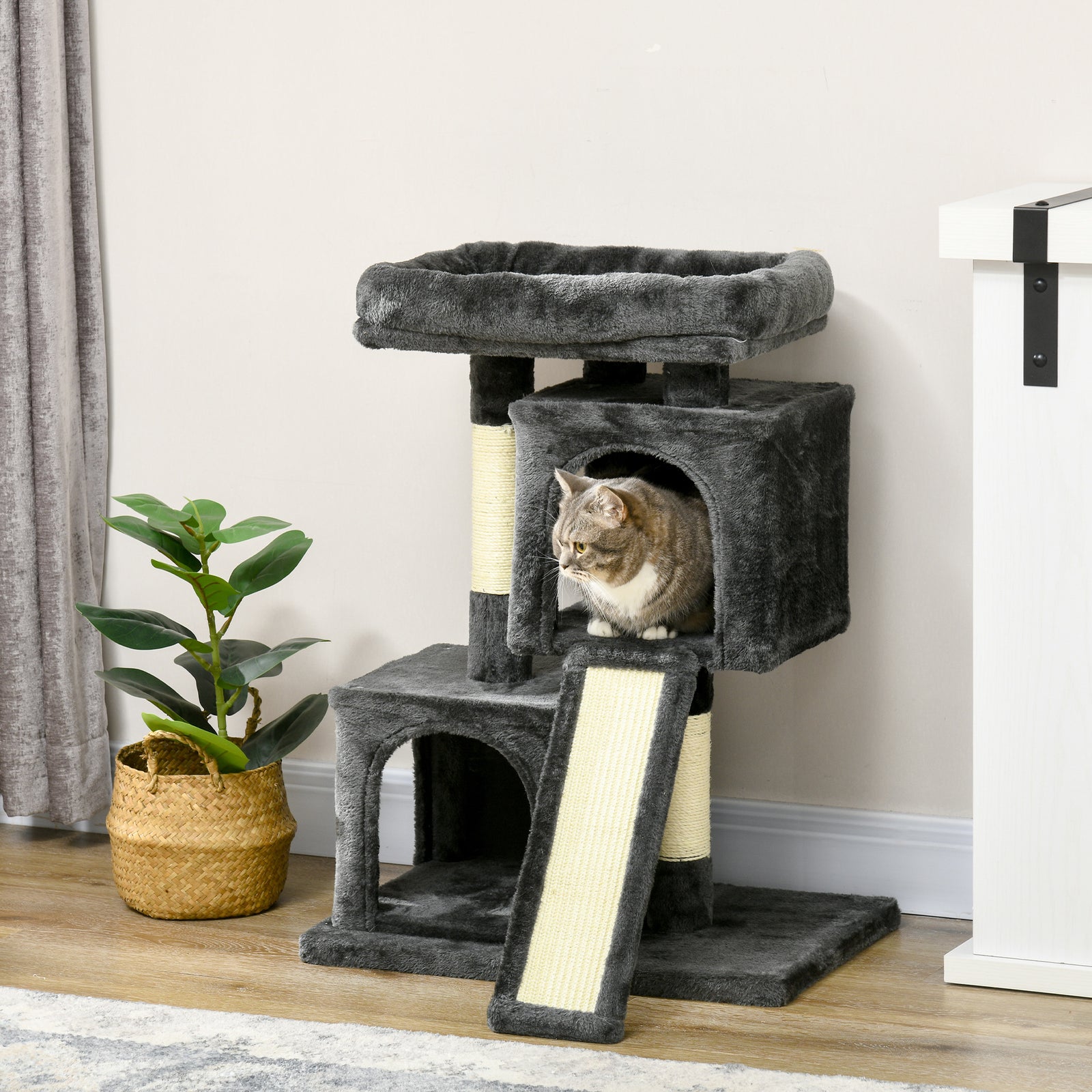 Cat Tree for Indoor Cats 83cm Cat Scratching Post Scratch Board Kitten Tower Climbing Frame Black