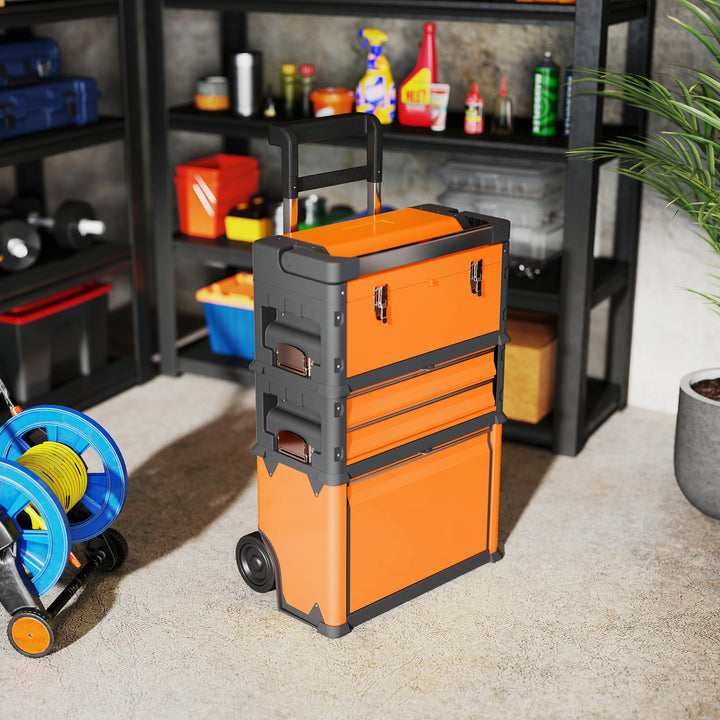 3-in-1 Stackable Rolling Tool Box - Orange