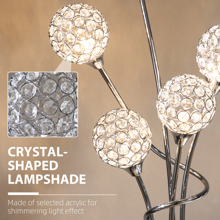 Crystal Floor Lamps for Living Room Bedroom with 5 Light, Modern Upright Standing Lamp, 34x25x156cm, Silver