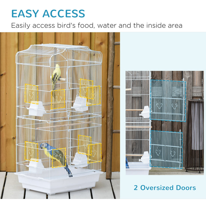 Large Metal Bird Cage with Perches, Food Bowls, Swing, for Budgies, Parakeets, White