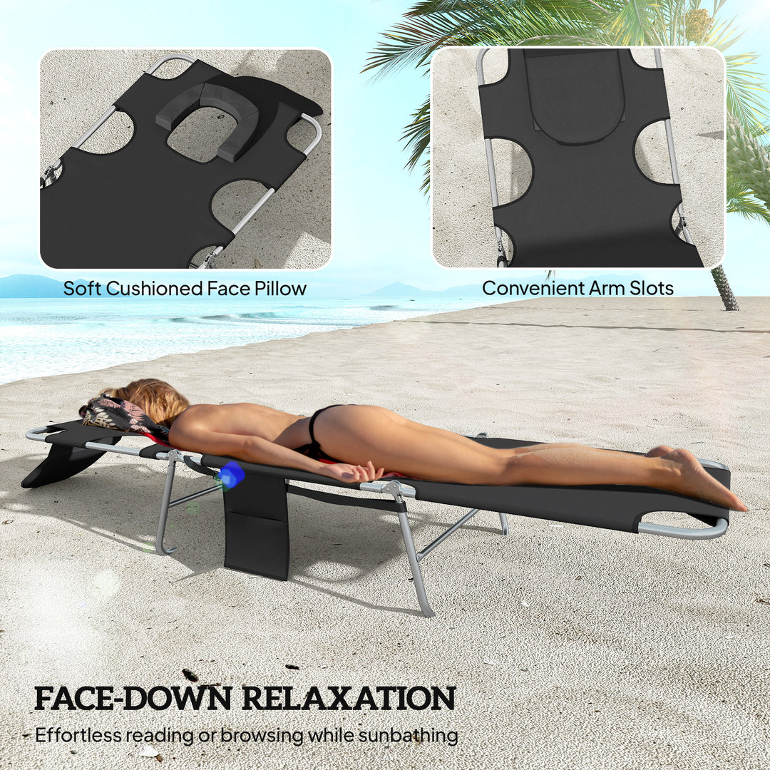 5-Position Adjustable Sun Loungers Set of 2 with Reading Hole and Side