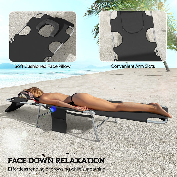 5-Position Adjustable Sun Loungers Set of 2 with Reading Hole and Side