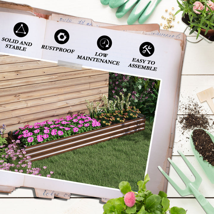 60 x 240cm Galvanised Steel Planter, with Open Bottom, Brown