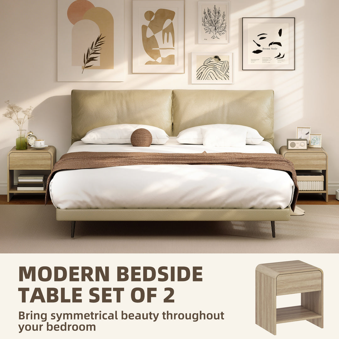 Bedside Tables Set of 2, Nightstands with Rounded Corners, Modern Side