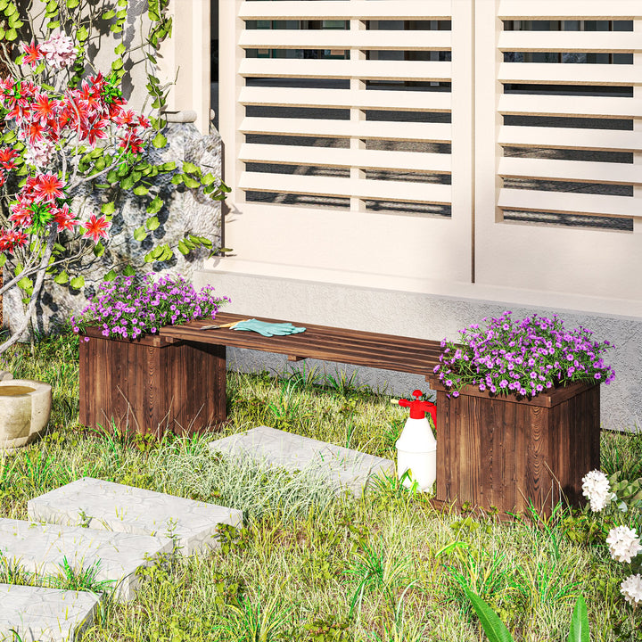 Wooden Garden Planter &amp; Bench Combination Garden Raised Bed Patio Park