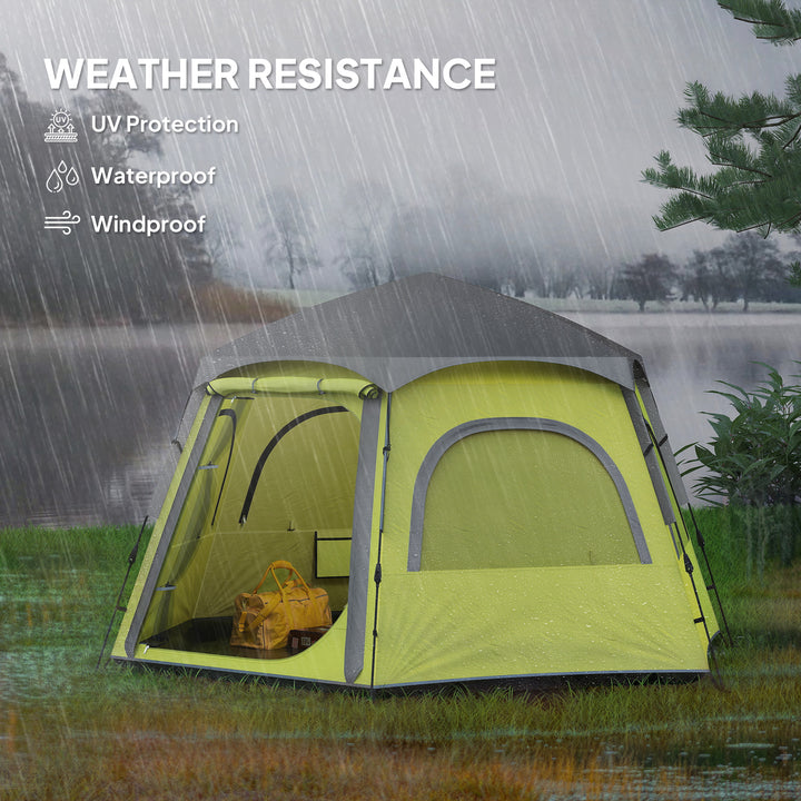 Instant Pop Up Camping Tent, 2/3/4 Person Easy Setup Dome Family Tent with Vestibule, Rainfly, 4 Mesh Windows & 2 Doors, Hexagonal Design, Waterproof & UV Protected, Yellow Green