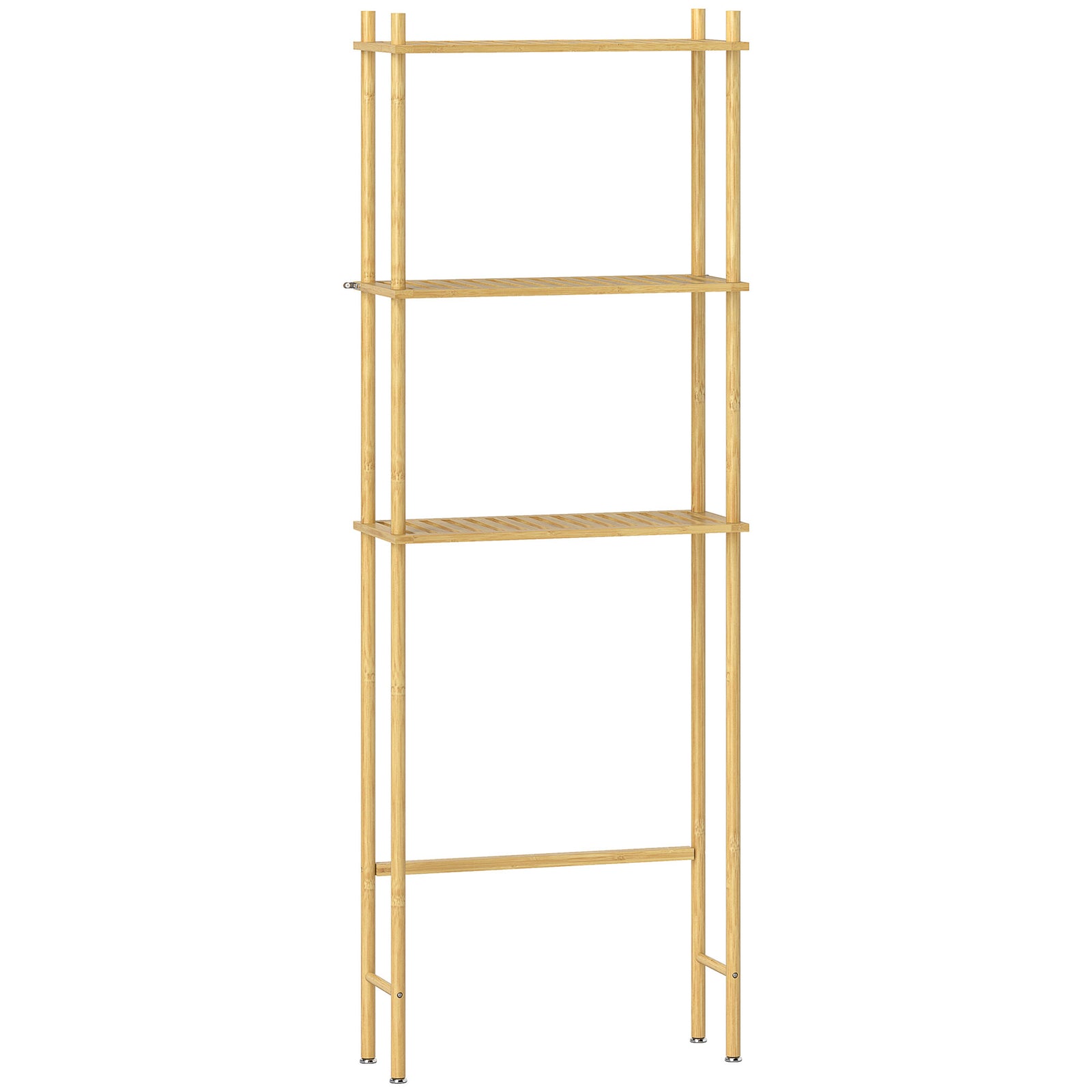 Bamboo Over Toilet Storage Unit with 3 Slatted Shelves, 3-Tier Freestanding Bathroom Shelf, Bathroom Space Saver, Natural Wood Finish