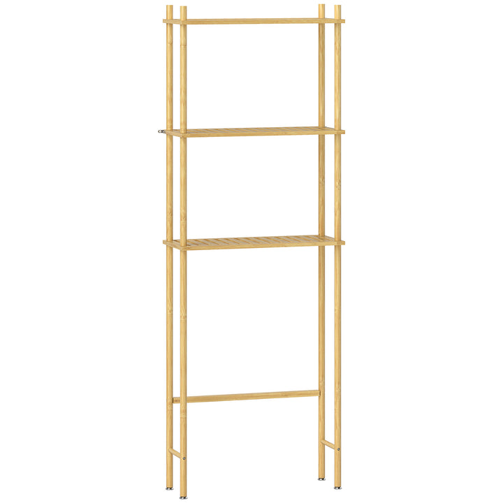 Bamboo Over Toilet Storage Unit with 3 Slatted Shelves, 3-Tier Freestanding Bathroom Shelf, Bathroom Space Saver, Natural Wood Finish