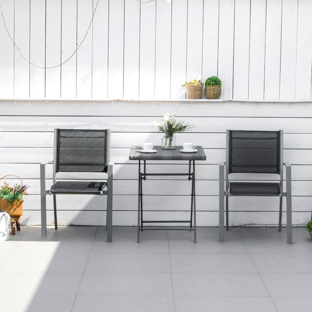 Garden Chairs Set Of 2 Outdoor Chairs with Steel Frame Texteline Seats for Dining Patio Balcony Grey and Black