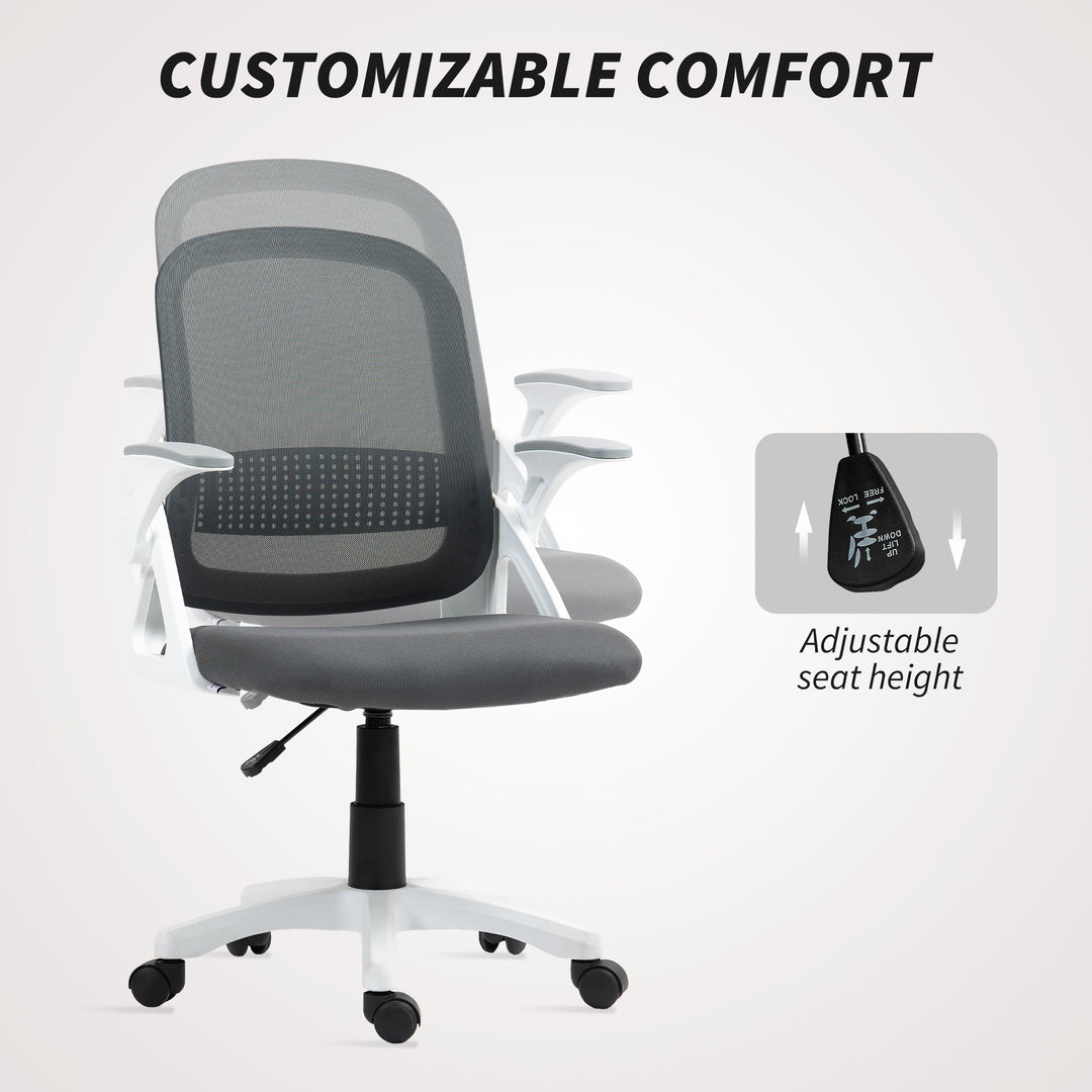 Breathable Mesh Office Chair, Ergonomic Swivel Computer Chair with Flip-up Armrests, Lumbar Back Support for Home/Office, Grey