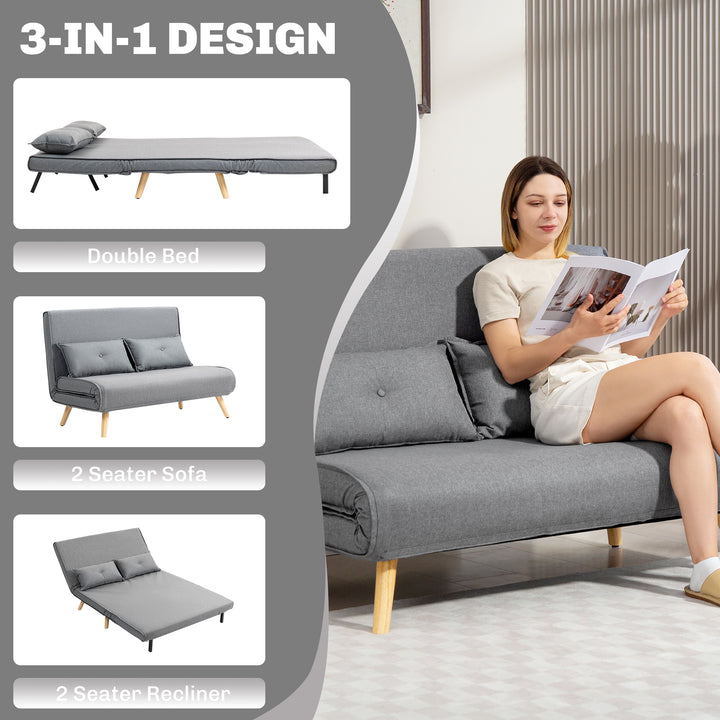Two-Seater Linen-Look Sofa Bed - Grey