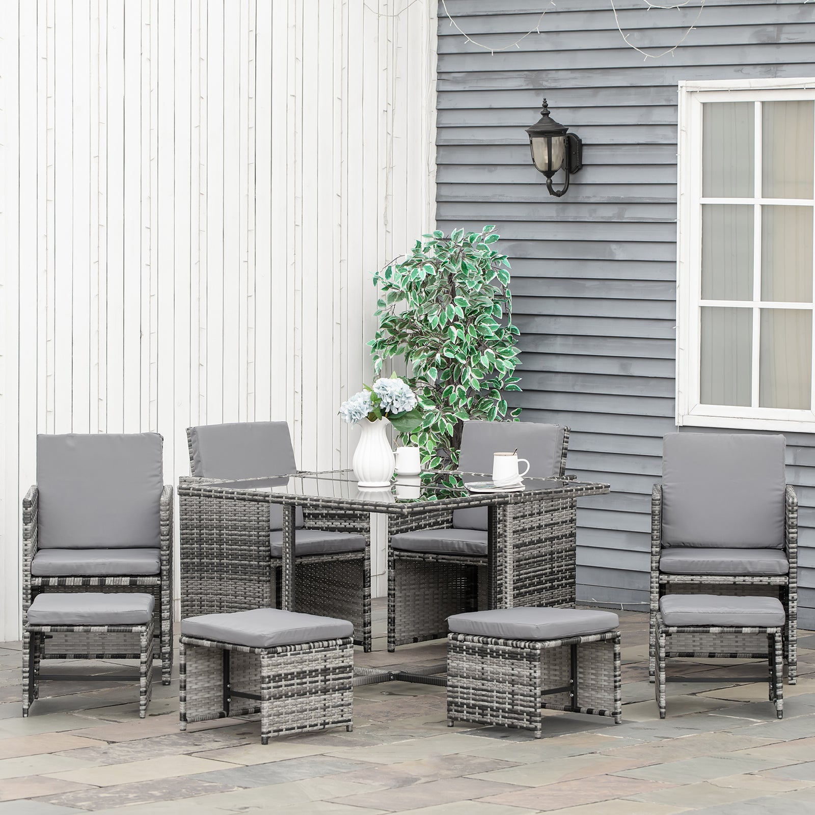 8-Seater Rattan Furniture Set Wicker Weave Patio Dining Table Seat