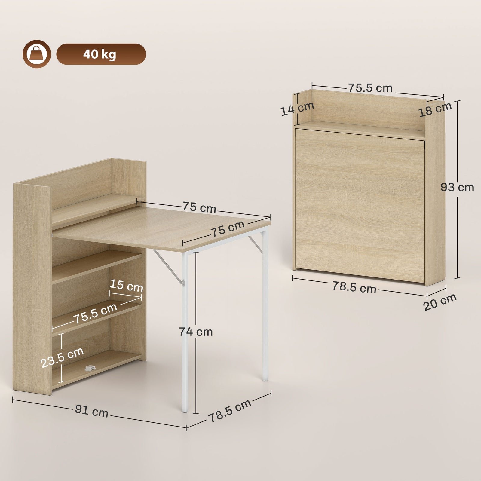 Kitchen Table, Folding Dining Table, with 4-Tier Shelves, Modern Drop-