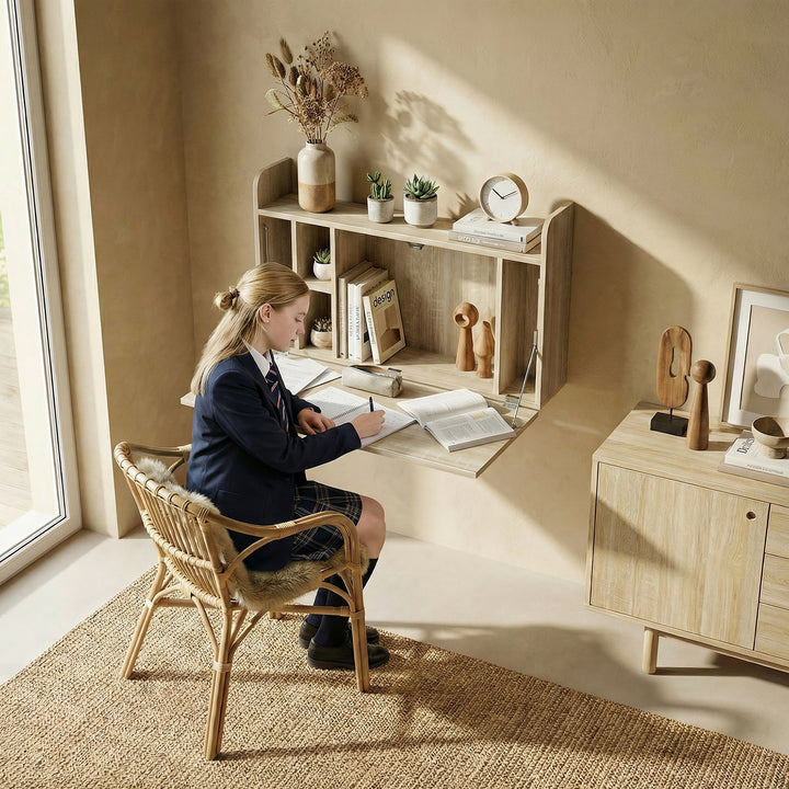 Wall Mounted Desk, Drop Leaf Floating Laptop Desk with Space Saving St